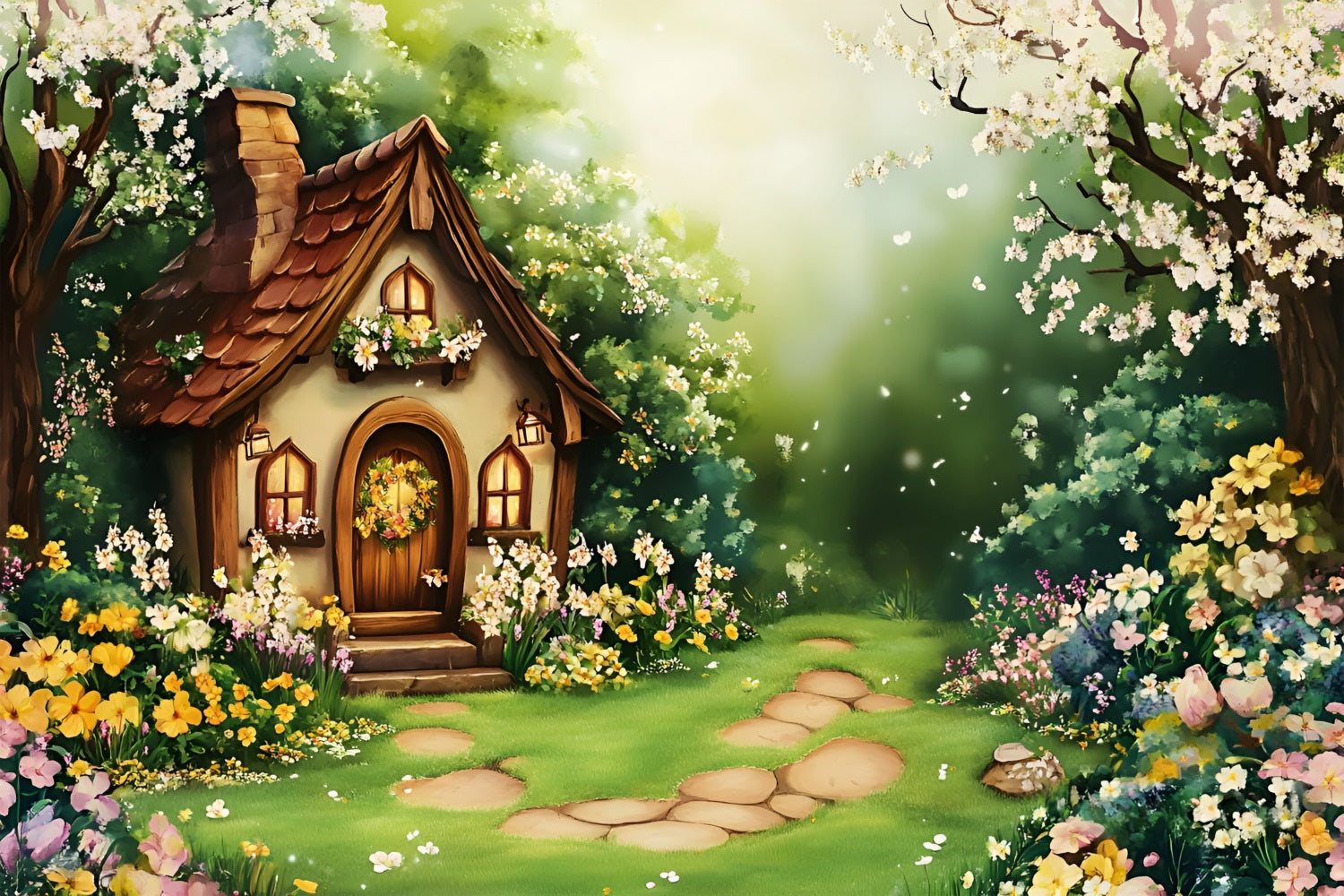 Backdrops Spring Fairy Tale Cottage Garden Backdrop UK LXX1-95