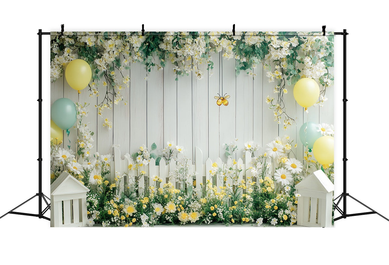 Spring Flowers Backdrop Sunny Daisy Floral Fence Backdrop UK LXX1-96