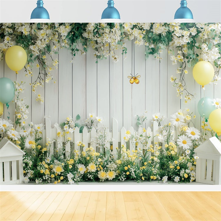 Spring Flowers Backdrop Sunny Daisy Floral Fence Backdrop UK LXX1-96