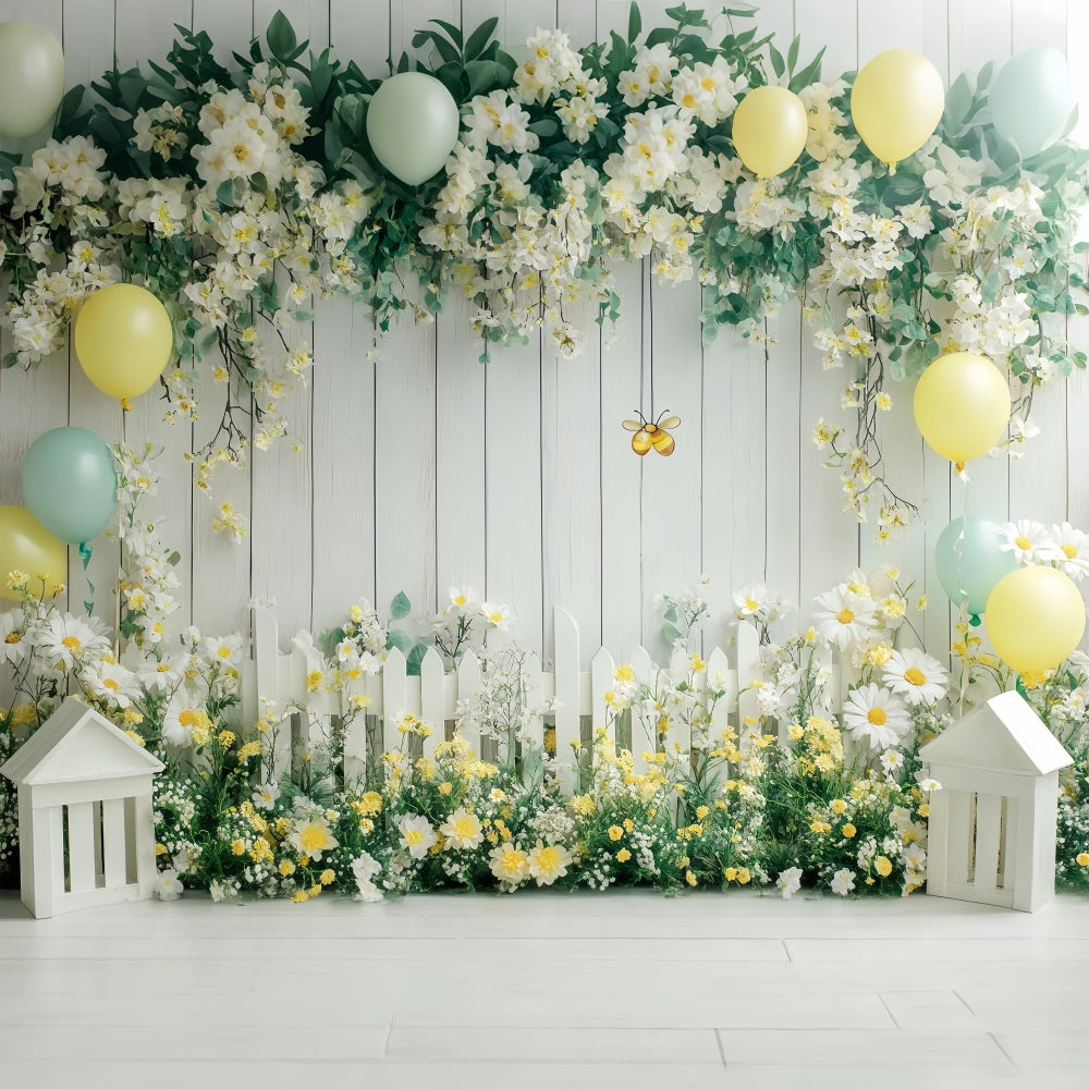 Spring Flowers Backdrop Sunny Daisy Floral Fence Backdrop UK LXX1-96