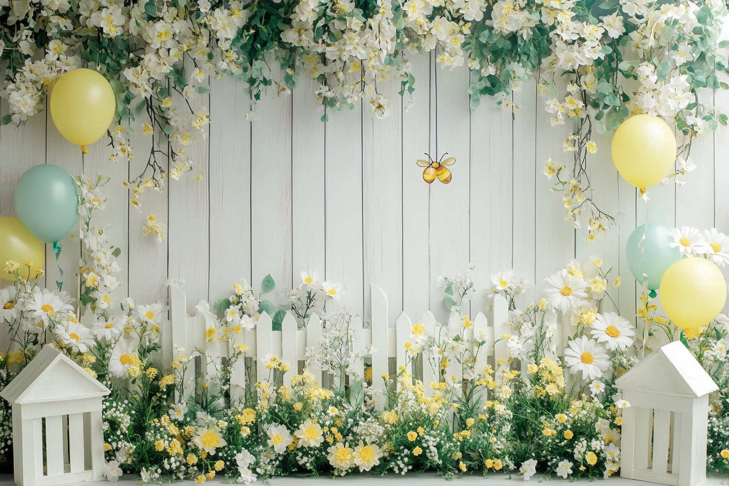 Spring Flowers Backdrop Sunny Daisy Floral Fence Backdrop UK LXX1-96