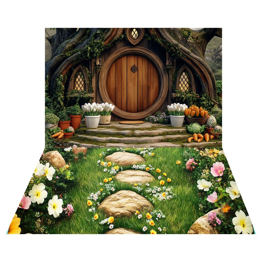 Easter Wooden Door Backdrop+Garden Path Floor Backdrop UK LXX2-11