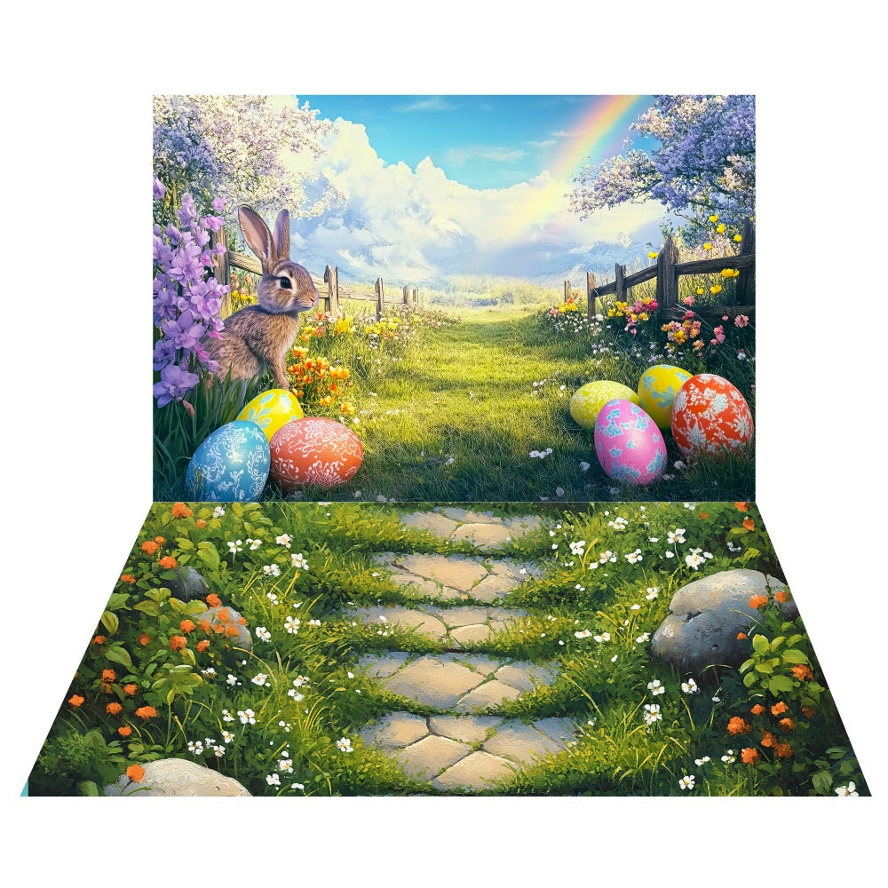 Bunny Easter Farm Backdrop+Nature Trail Floor Backdrop UK LXX2-12