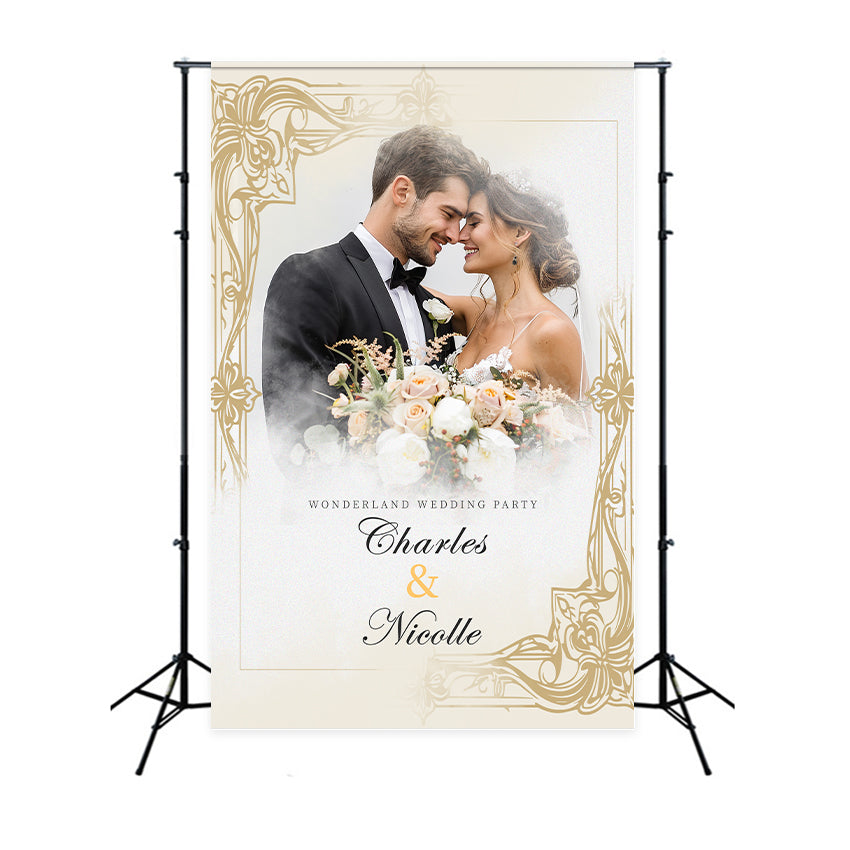 Personalized Backdrop Wedding Timeless Golden Frame Backdrop UK LXX2-130