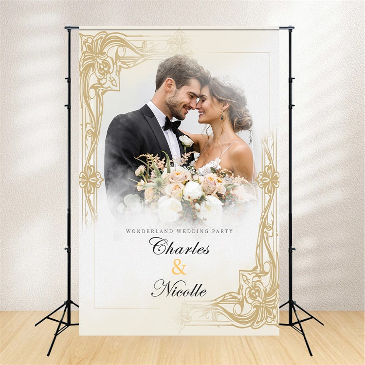 Personalized Backdrop Wedding Timeless Golden Frame Backdrop UK LXX2-130