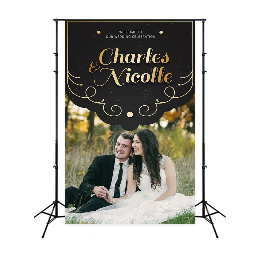 Personalized Wedding Backdrops Romantic Moments Golden Backdrop UK LXX2-133