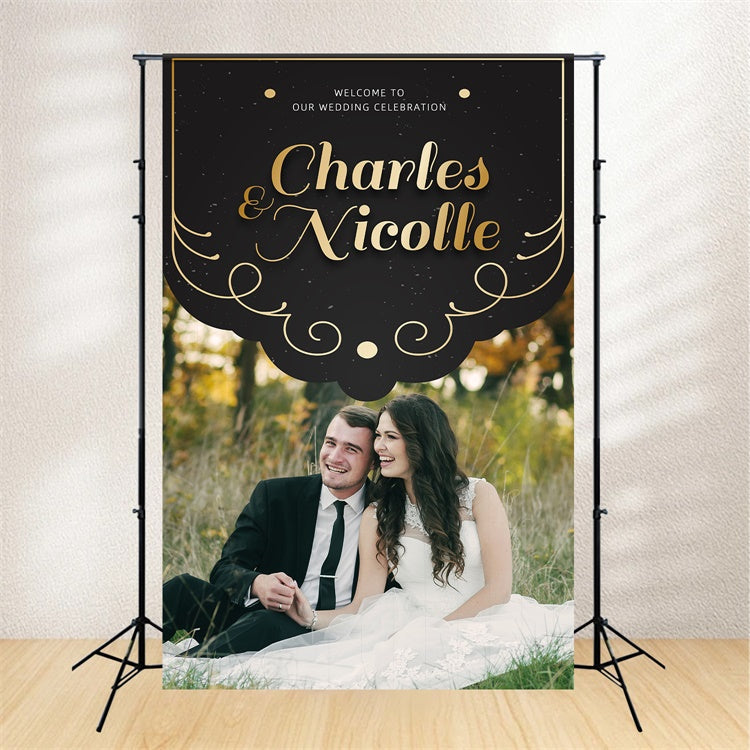 Personalized Wedding Backdrops Romantic Moments Golden Backdrop UK LXX2-133