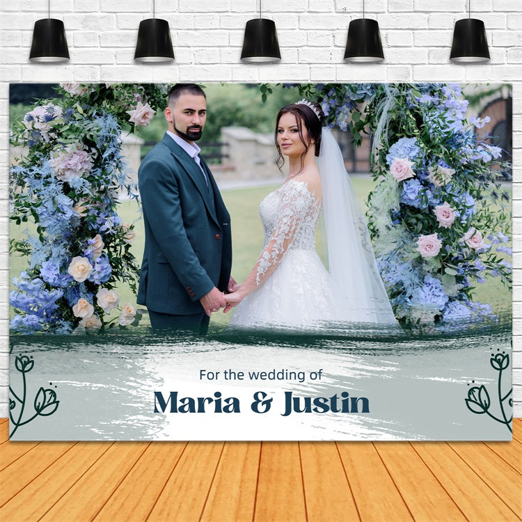 Custom Wedding Photo Backdrop Elegant Green Floral Arch Backdrop UK LXX2-138