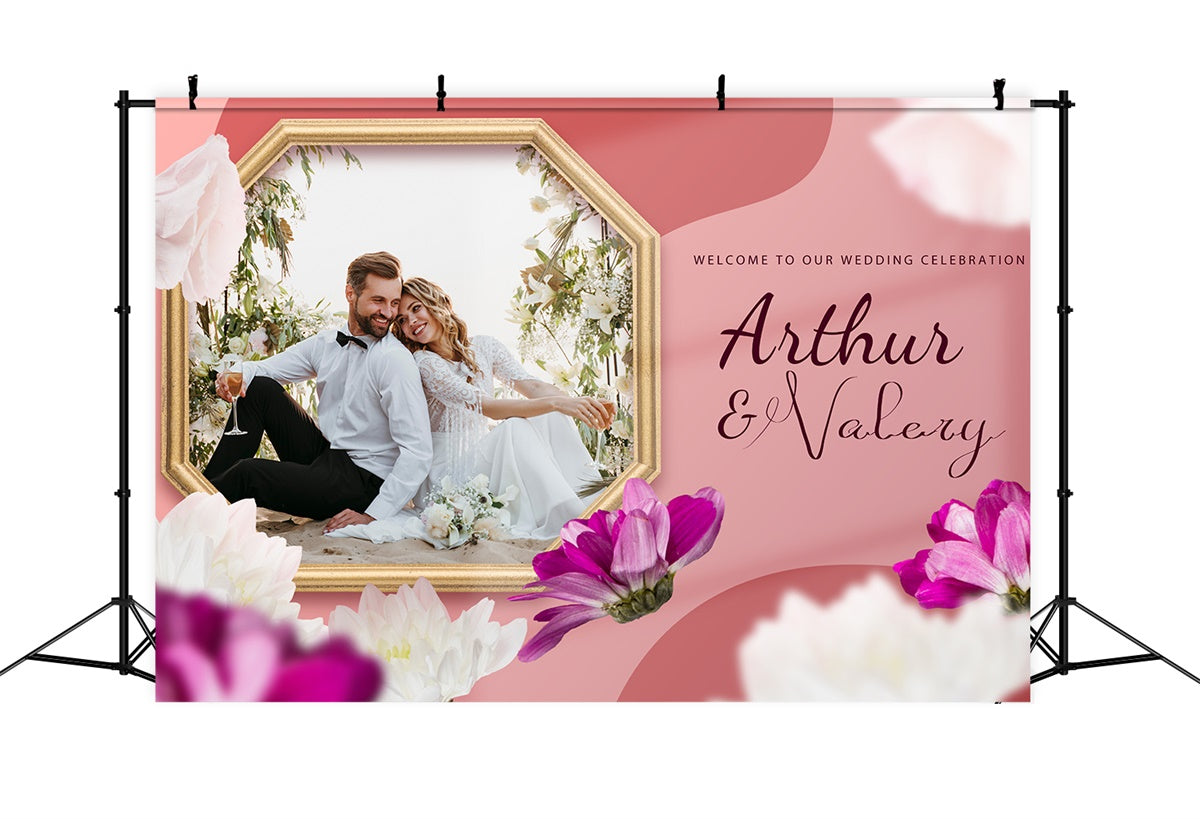 Personalized Wedding Backdrops Floral Frame Pink Dream Backdrop UK LXX2-143