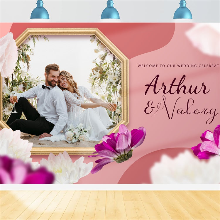 Personalized Wedding Backdrops Floral Frame Pink Dream Backdrop UK LXX2-143