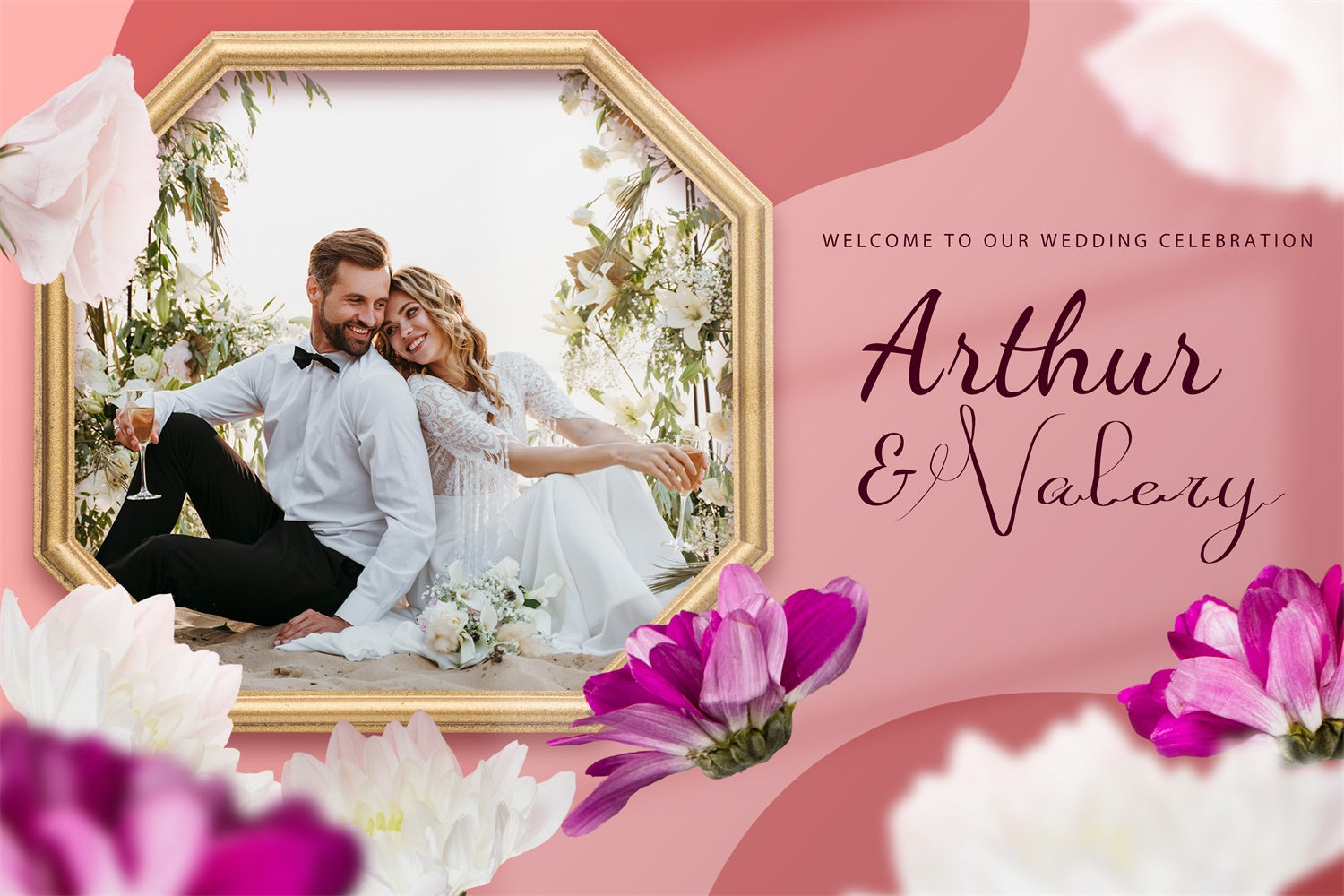 Personalized Wedding Backdrops Floral Frame Pink Dream Backdrop UK LXX2-143