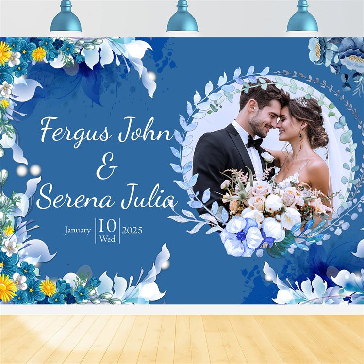 Custom Wedding Photo Backdrop Romantic Blue White Floral Backdrop UK LXX2-146