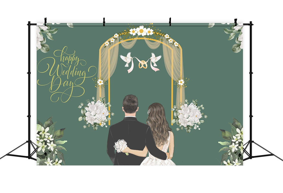 Custom Backdrop For Wedding Elegant White Floral Green Backdrop UK LXX2-148