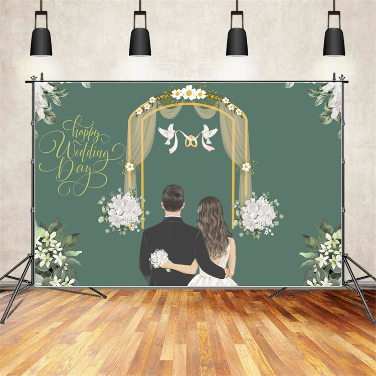 Custom Backdrop For Wedding Elegant White Floral Green Backdrop UK LXX2-148