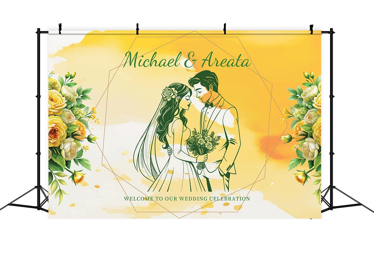 Wedding Backdrops For Photos Romantic Yellow Floral Backdrop UK LXX2-149