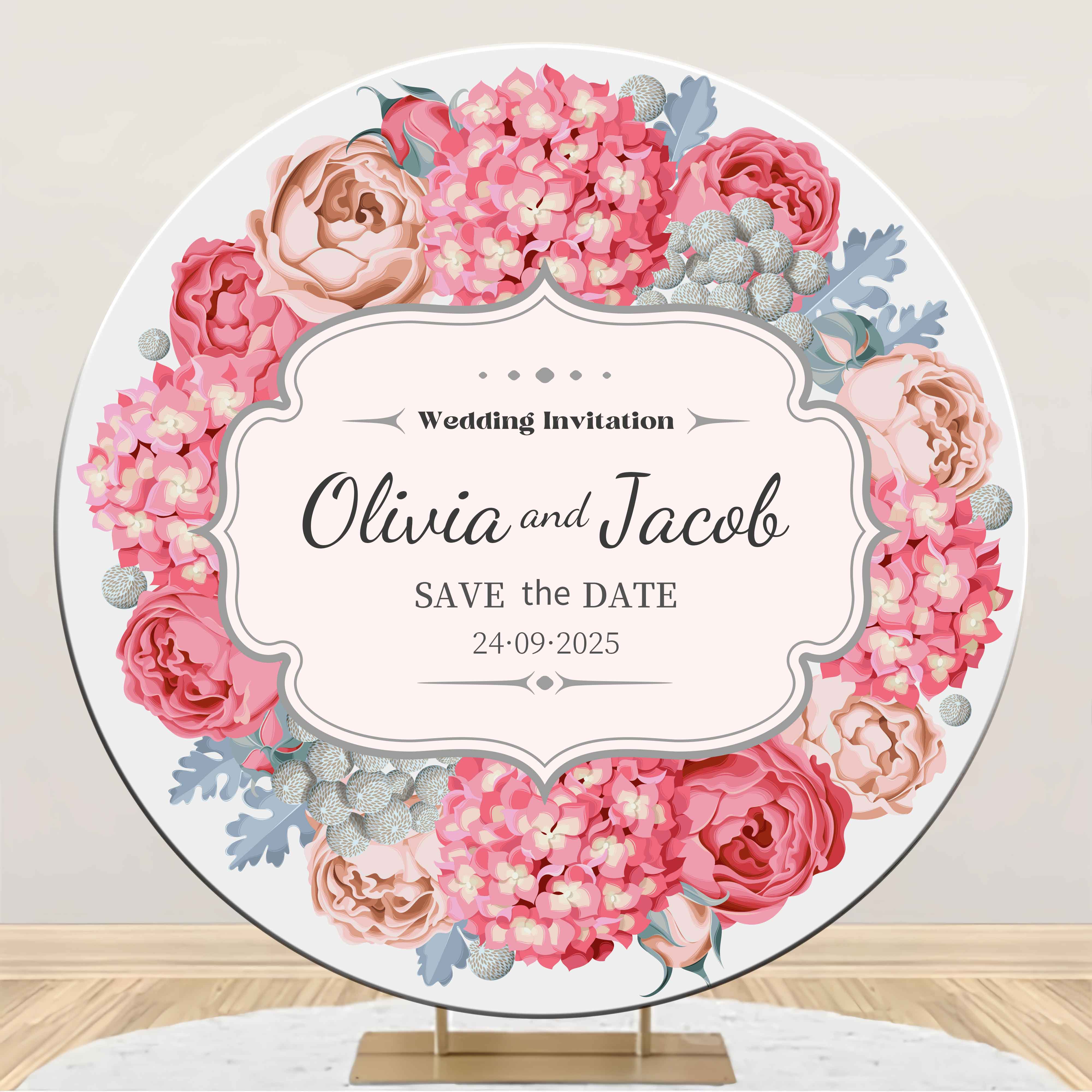 Custom Backdrop For Wedding Romantic Blossom Sweet Round Backdrop UK LXX2-154