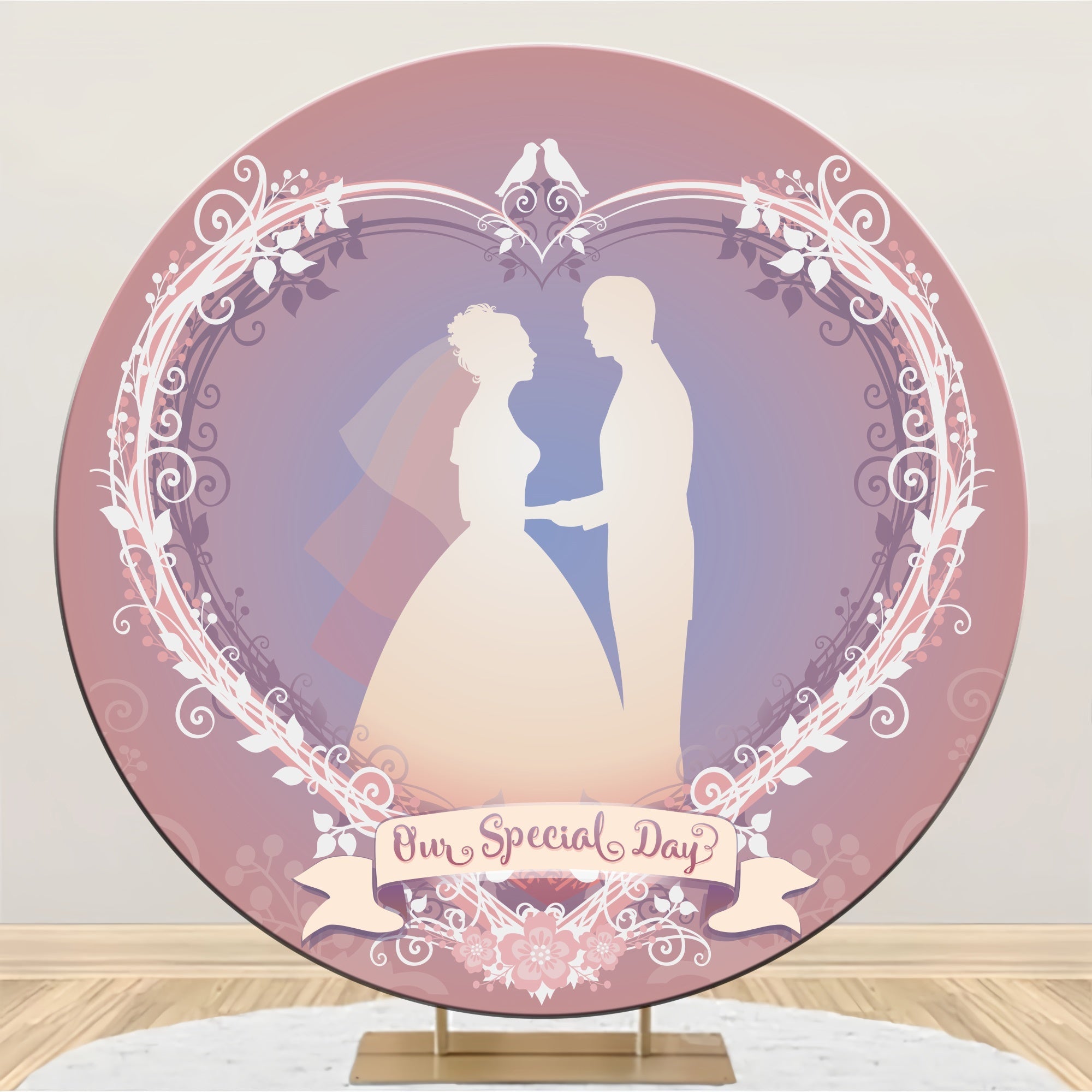 Custom Wedding Backdrops Romantic Heart Silhouette Round Backdrop UK LXX2-155