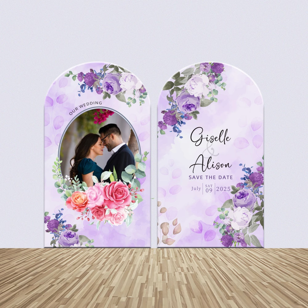 Personalized Wedding Backdrop Dreamy Purple Floral Arch Backdrop Kit UK LXX2-159