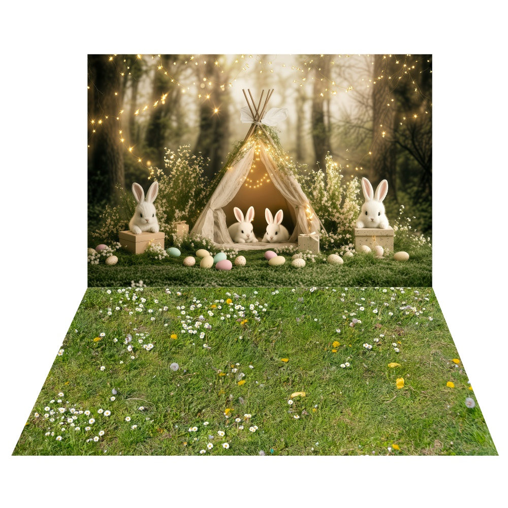 Easter Cute Bunny Tent Backdrop+Green Meadow Floor Backdrop UK LXX2-17