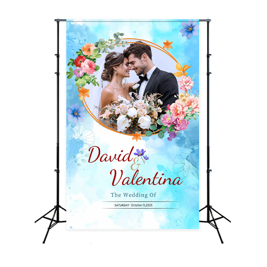 Custom Wedding Backdrops Elegant Floral Blue Celebration Backdrop UK LXX2-170