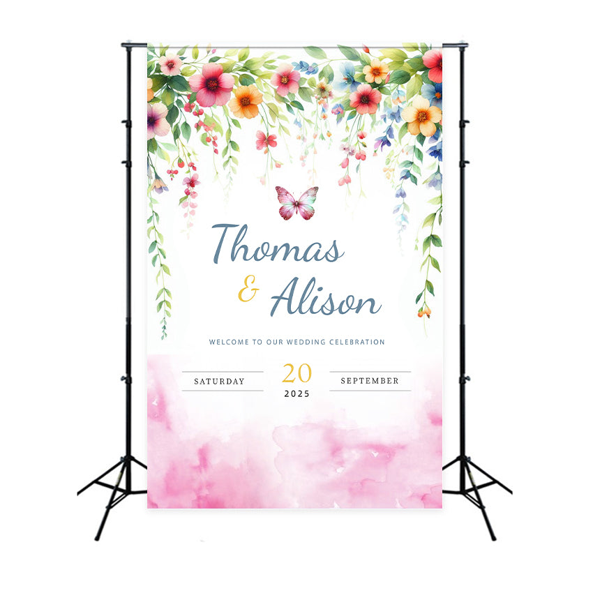 Custom Wedding Photo Backdrop Dreamy Floral Butterfly Backdrop UK LXX2-172