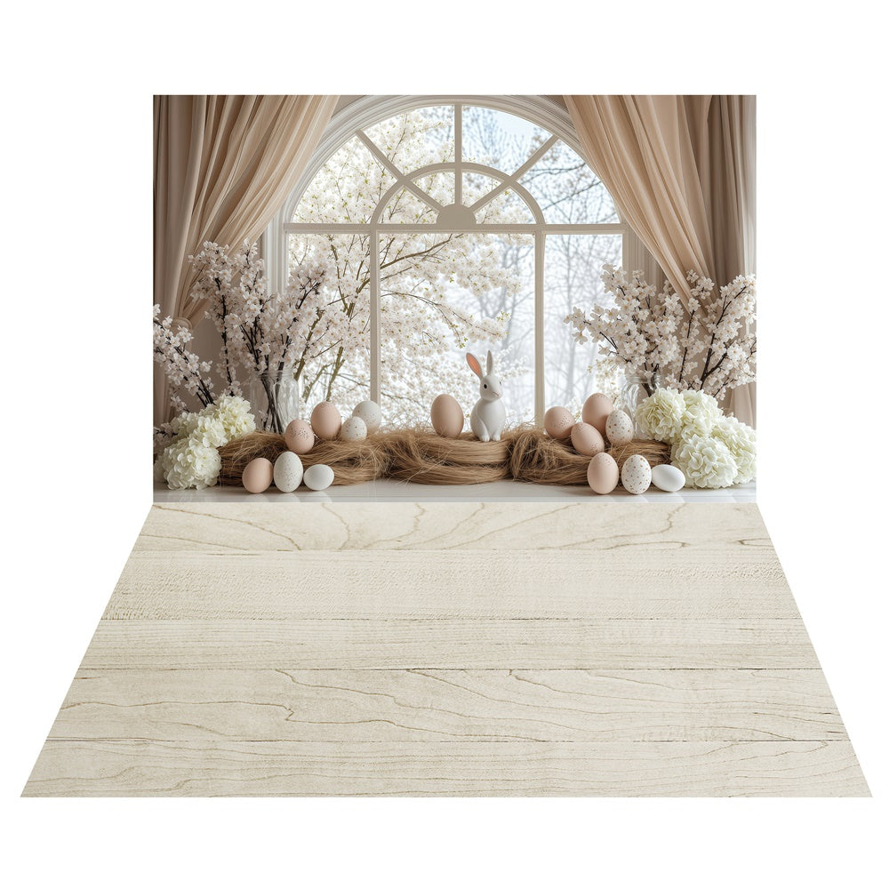 Elegant Easter Bunny Window Backdrop+Light Wood Floor Backdrop UK LXX2-18