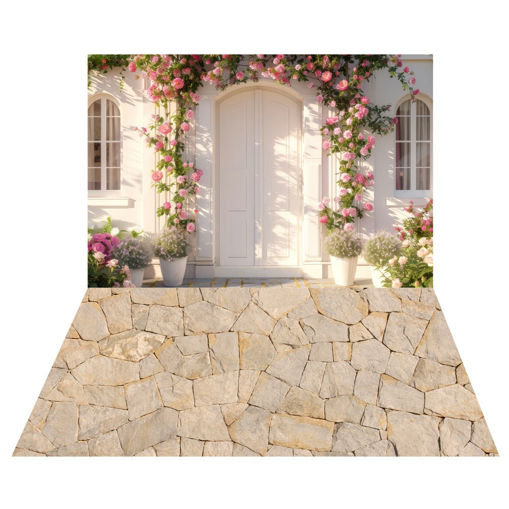 Floral Cottage Entrance Backdrop+Light Stone Path Floor Backdrop UK LXX2-193