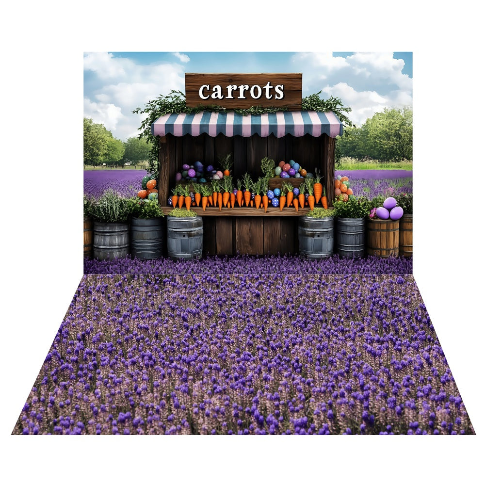 Country Easter Carrot Market Backdrop+Lavender Field Floor Backdrop UK LXX2-20