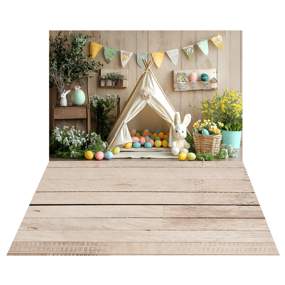 Easter Egg Tent Adventure Backdrop+Rustic Wooden Floor Backdrop UK LXX2-203