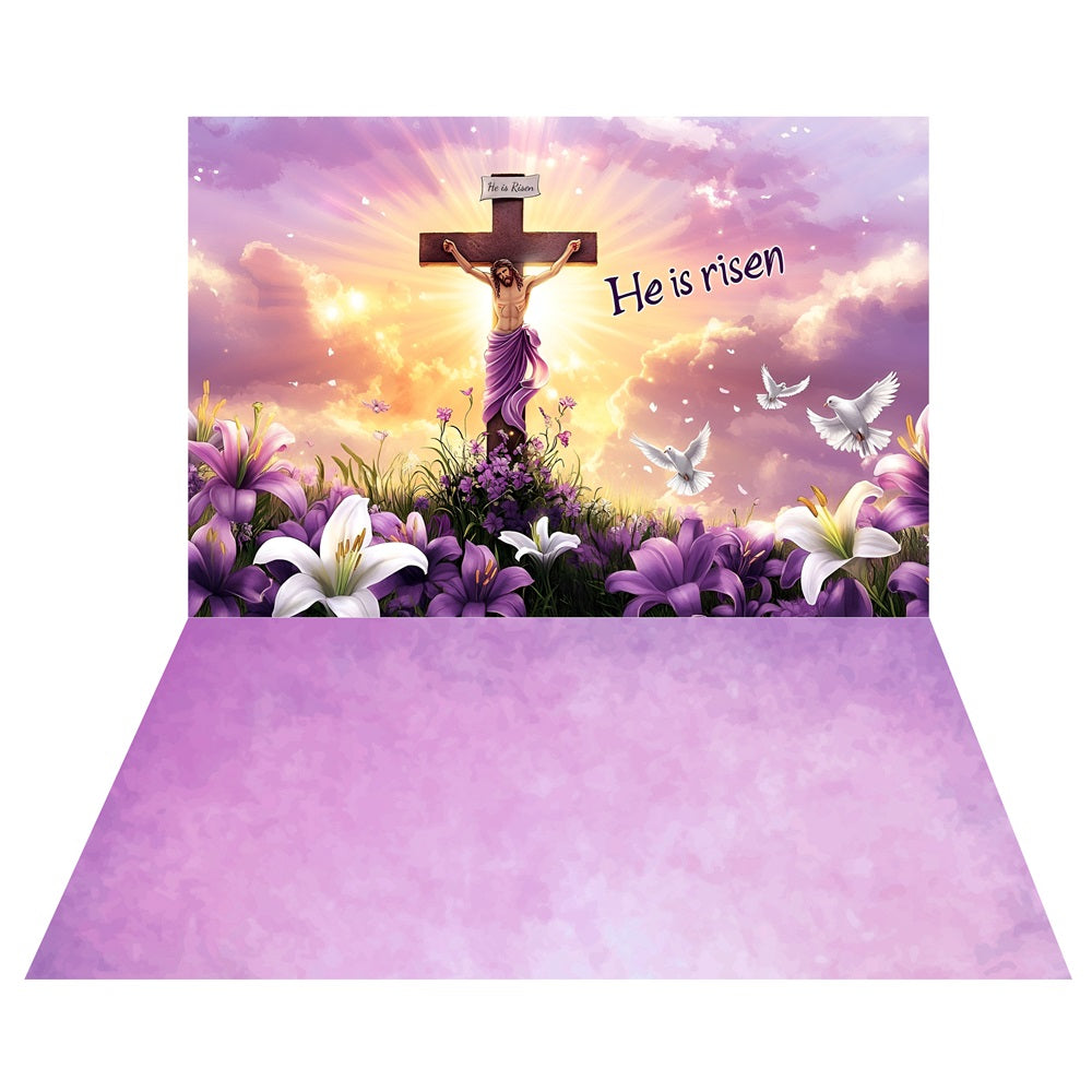 Easter Cross Flower Backdrop+Purple Light Floor Backdrop UK LXX2-204