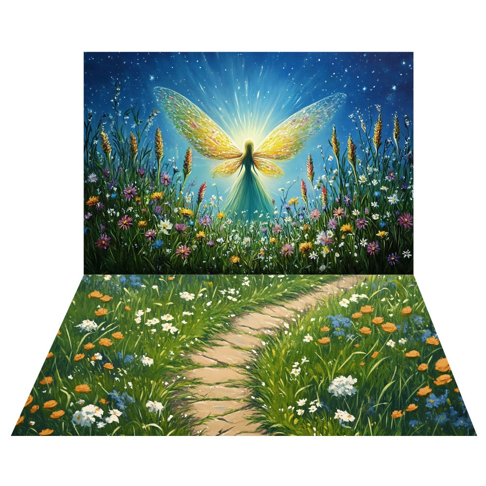 Spring Flower Meadow Fairy Backdrop+Lawn Path Floor Backdrop UK LXX2-25