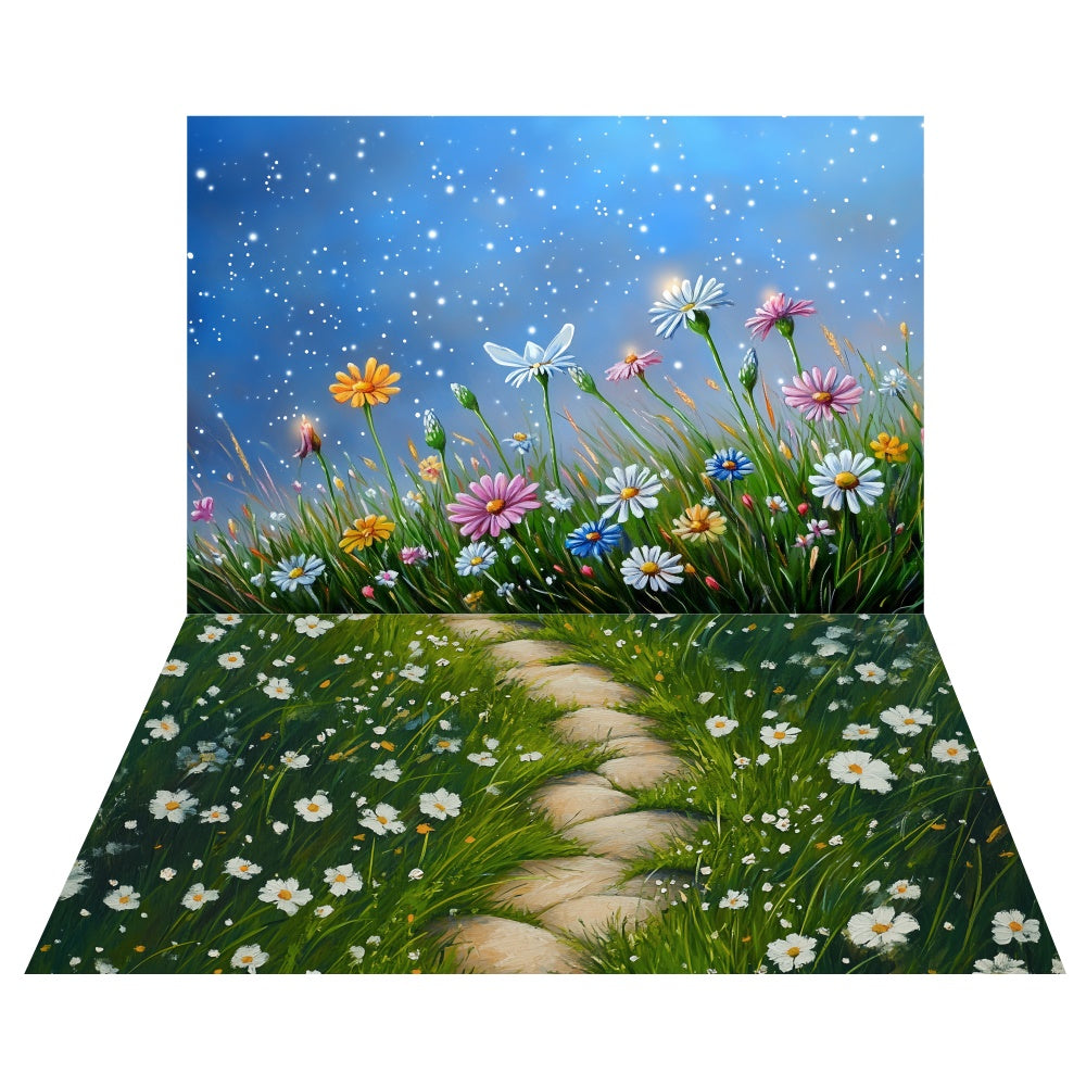 Spring Starry Moonlit Flower Backdrop+Wildflower Path Floor Backdrop UK LXX2-26