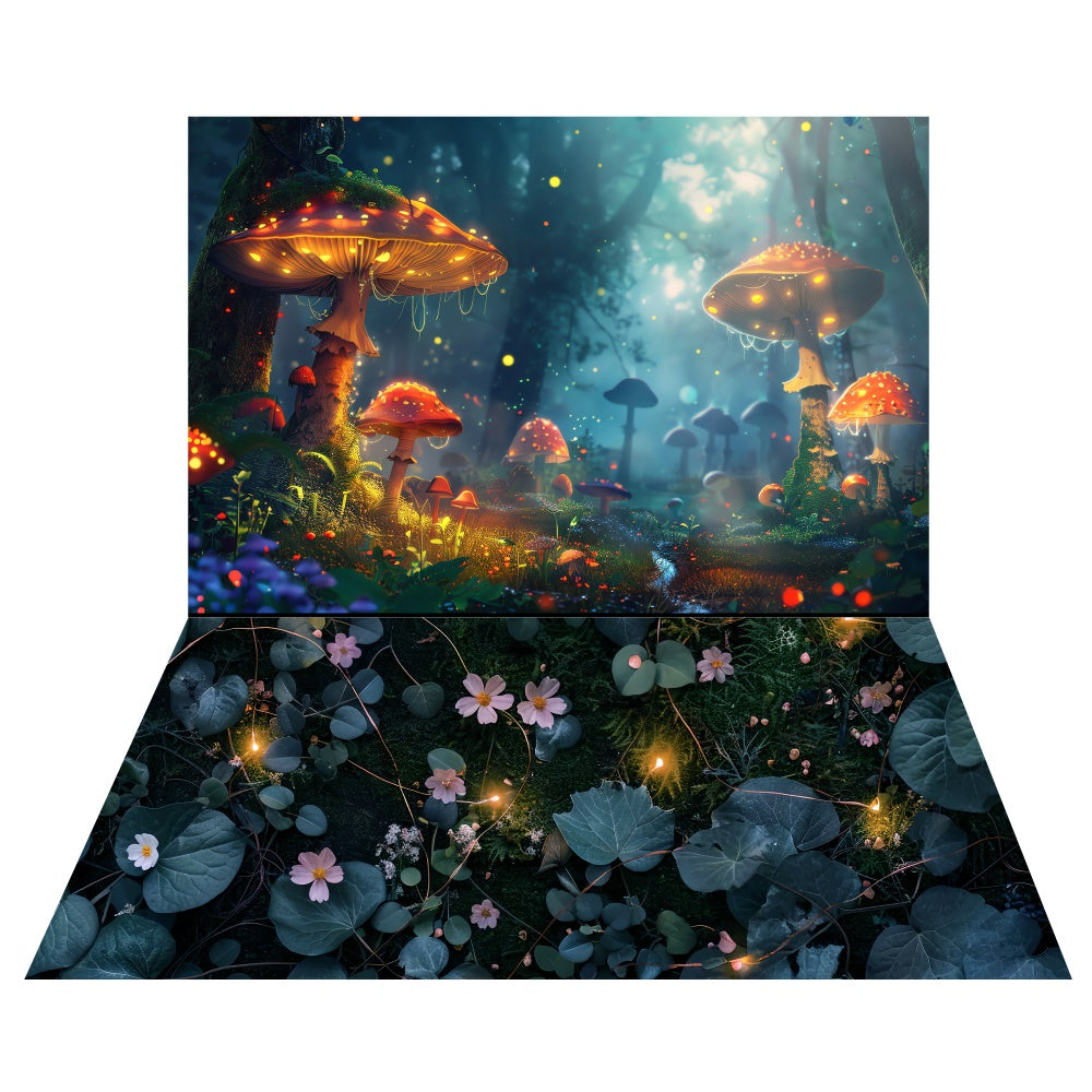 Spring Forest Mushroom Glow Backdrop+Floral Vine Floor Backdrop UK LXX2-27