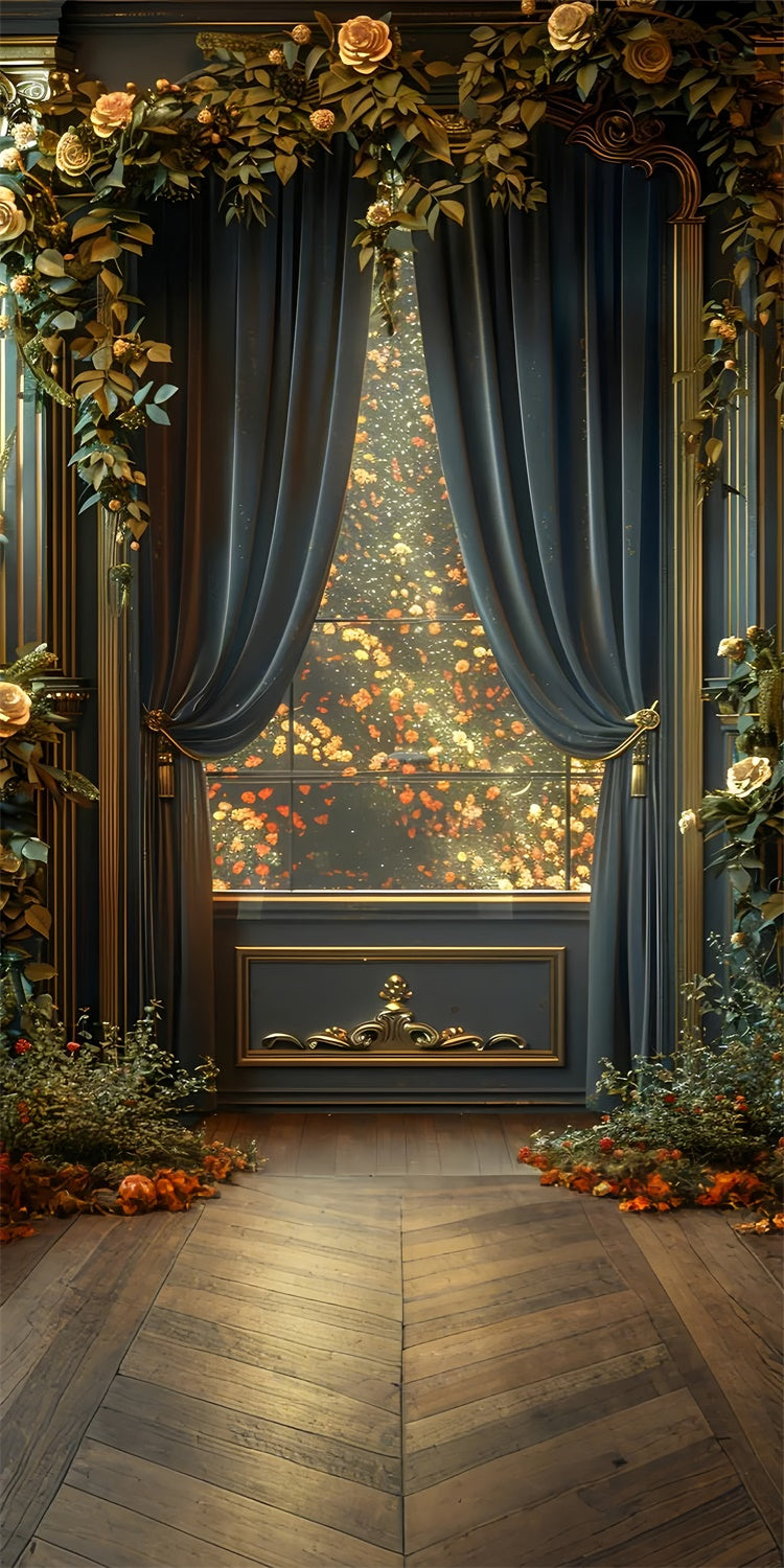 Backdrops Fine Art Luxury Drapes Golden Floral Sweep Backdrop UK LXX2-272