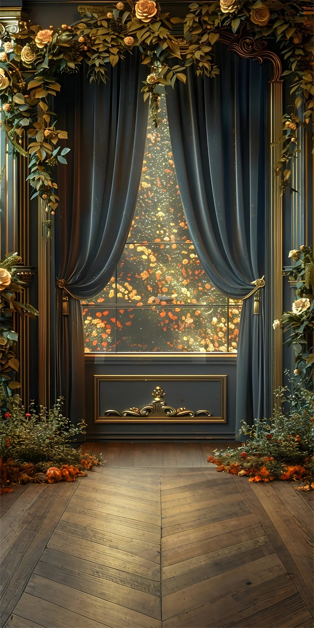 Backdrops Fine Art Luxury Drapes Golden Floral Sweep Backdrop UK LXX2-272