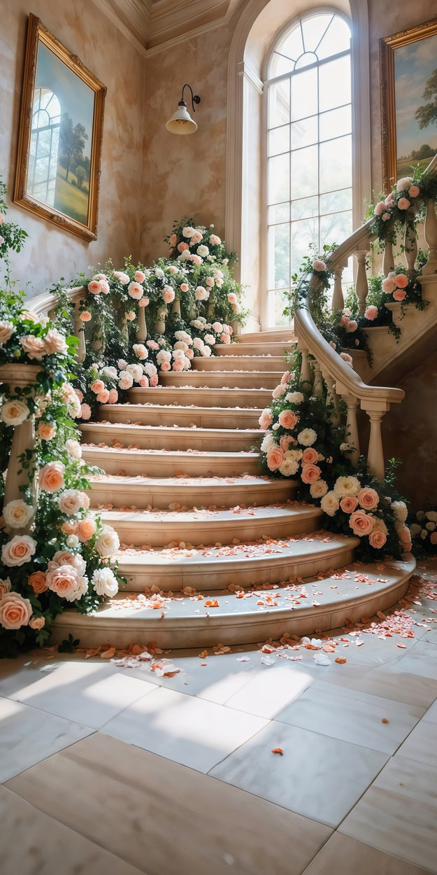 Backdrop Spring Romantic Staircase Floral Elegance Sweep Backdrop UK LXX2-277