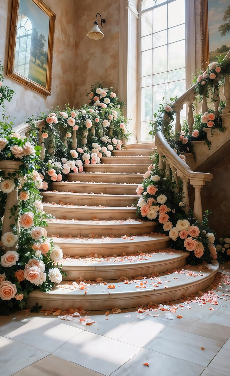 Backdrop Spring Romantic Staircase Floral Elegance Sweep Backdrop UK LXX2-277