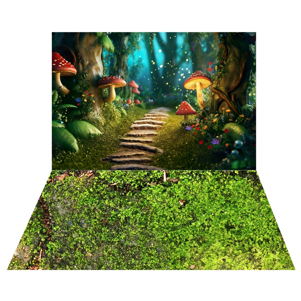 Spring Mushroom Walkway Backdrop+Fantasy Grass Floor Backdrop UK LXX2-29