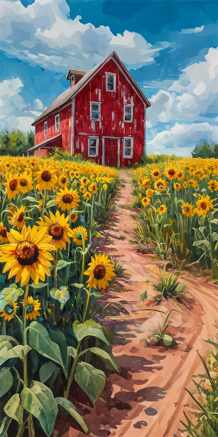 Floral Photo Backdrop Sunflower Farm Red Barn Sweep Backdrop UK LXX2-303