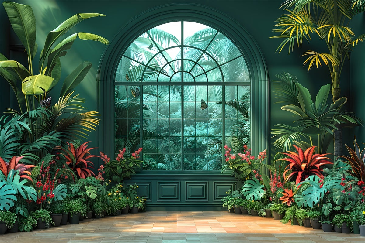 Backdrops For Spring Lush Tropical Garden Window Backdrop UK LXX2-31