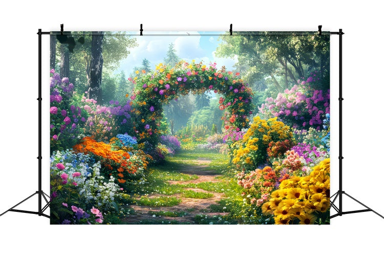 Spring Photo Backdrop Colorful Flowers Sunlit Path Backdrop UK LXX2-34