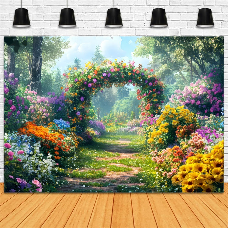 Spring Photo Backdrop Colorful Flowers Sunlit Path Backdrop UK LXX2-34