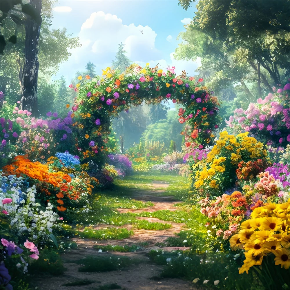 Spring Photo Backdrop Colorful Flowers Sunlit Path Backdrop UK LXX2-34