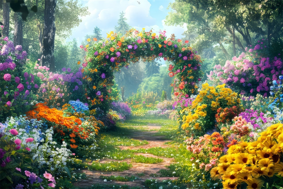 Spring Photo Backdrop Colorful Flowers Sunlit Path Backdrop UK LXX2-34