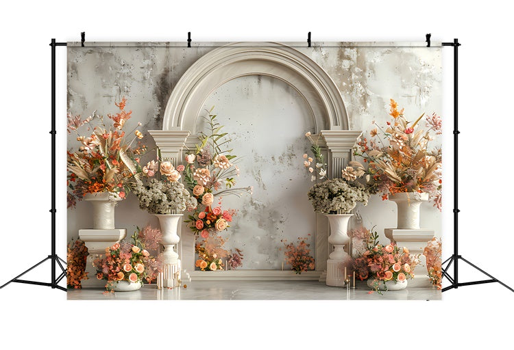 Spring Floral Backdrop Elegant Floral Cream Arch Backdrop UK LXX2-35