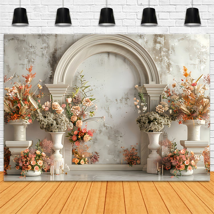 Spring Floral Backdrop Elegant Floral Cream Arch Backdrop UK LXX2-35