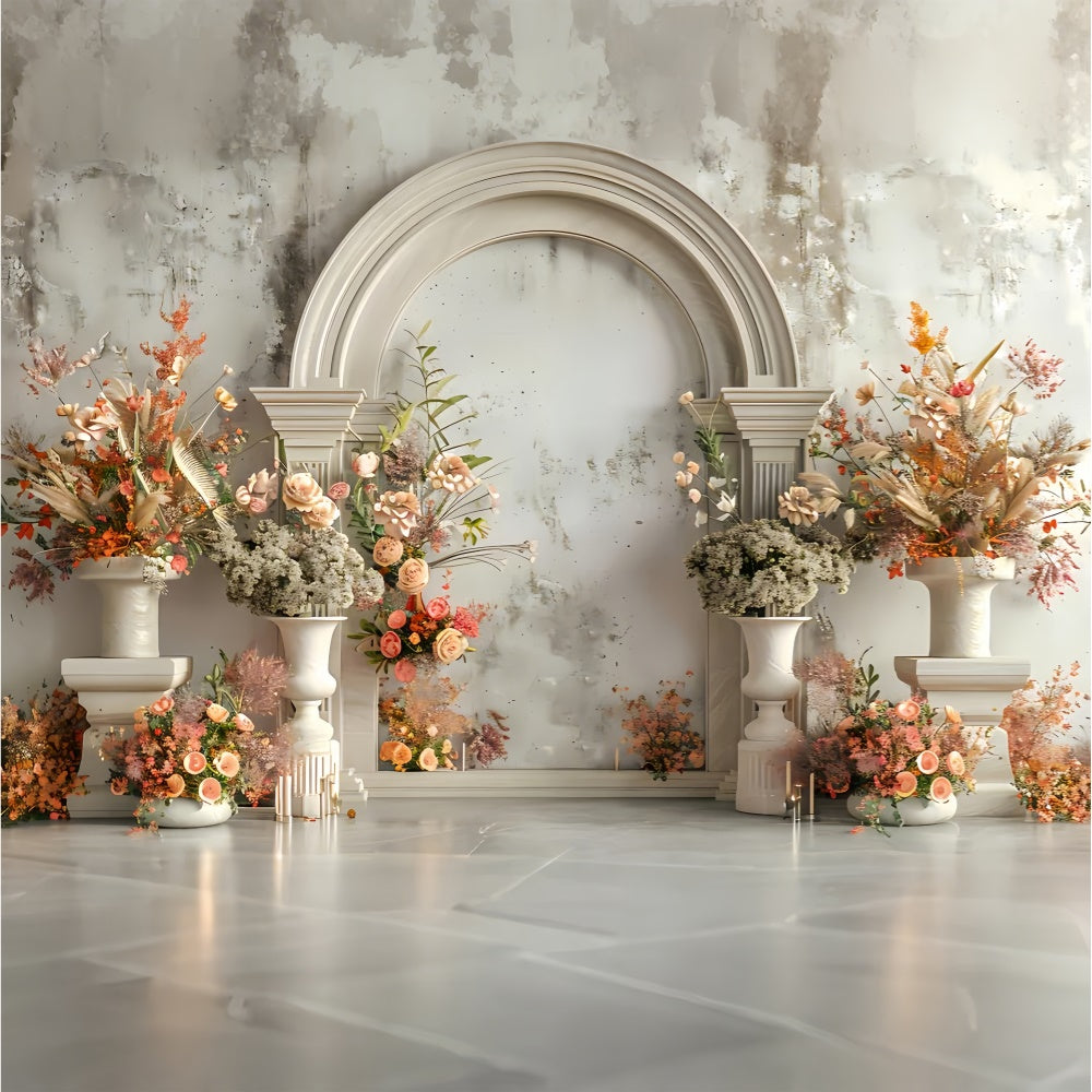 Spring Floral Backdrop Elegant Floral Cream Arch Backdrop UK LXX2-35