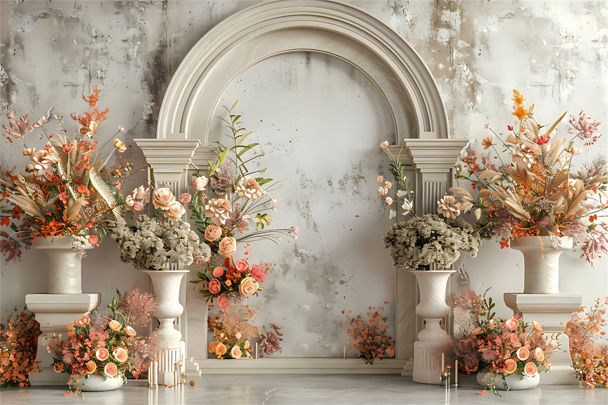 Spring Floral Backdrop Elegant Floral Cream Arch Backdrop UK LXX2-35