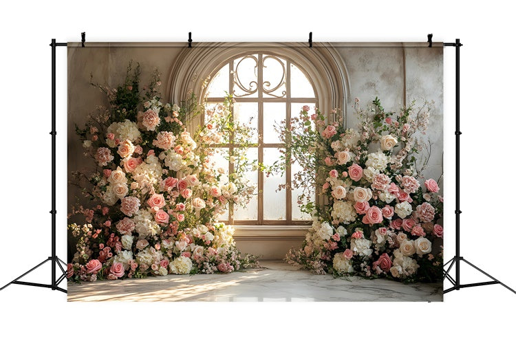 Spring Backdrop Ideas Pink Rose Beautiful Window Backdrop UK LXX2-36