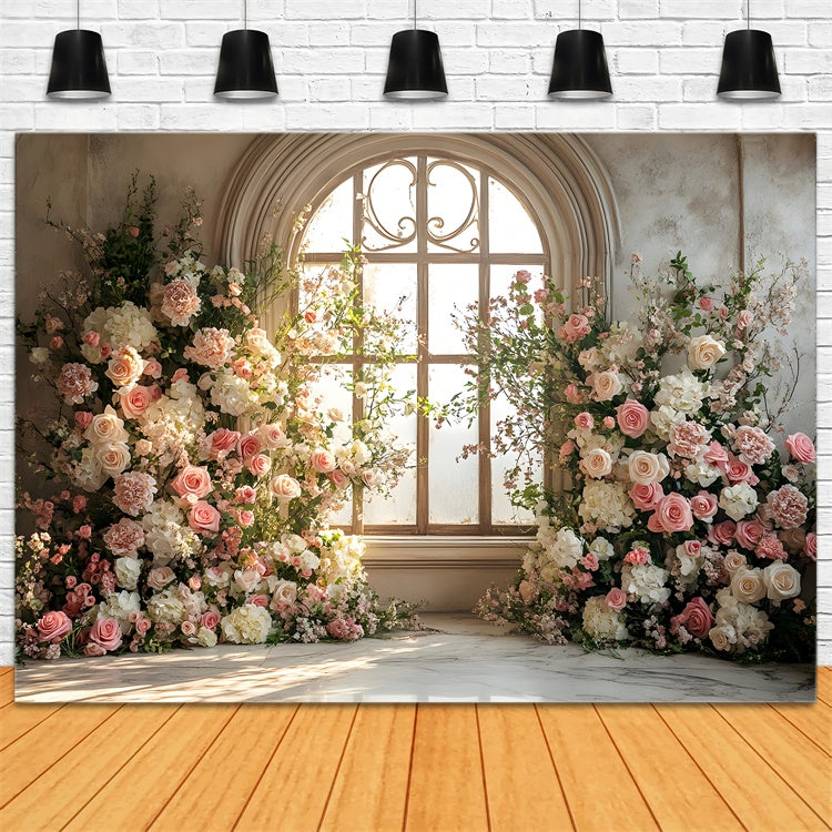 Spring Backdrop Ideas Pink Rose Beautiful Window Backdrop UK LXX2-36